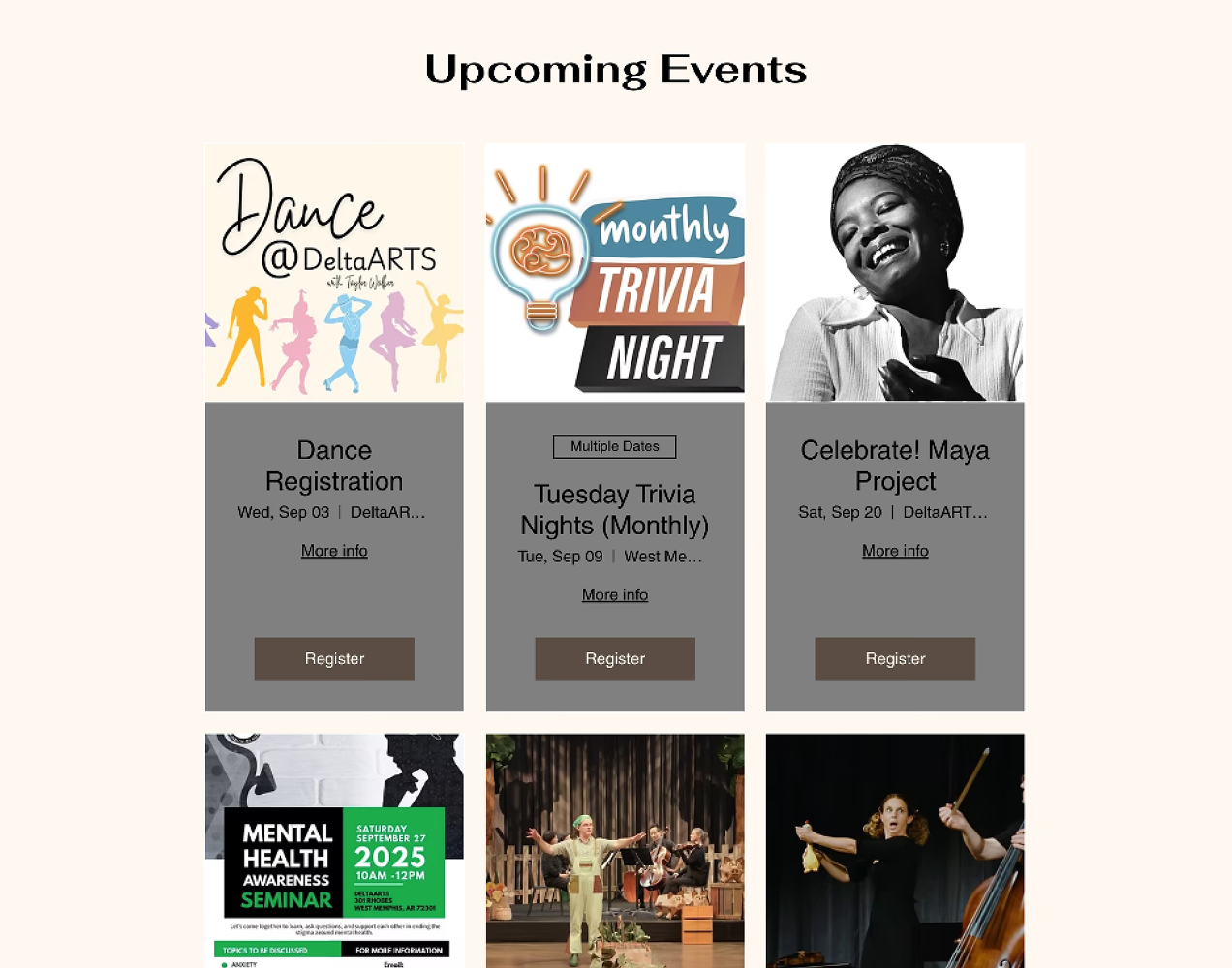 events section mockup before