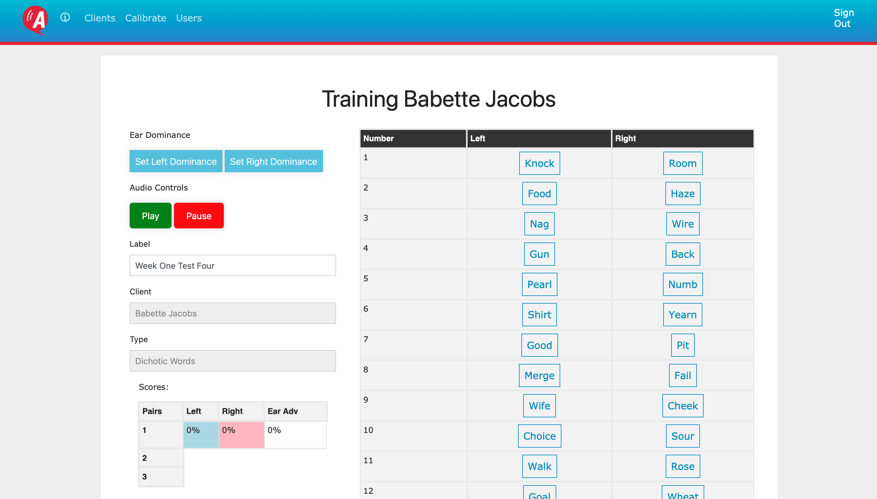 Training page screenshot